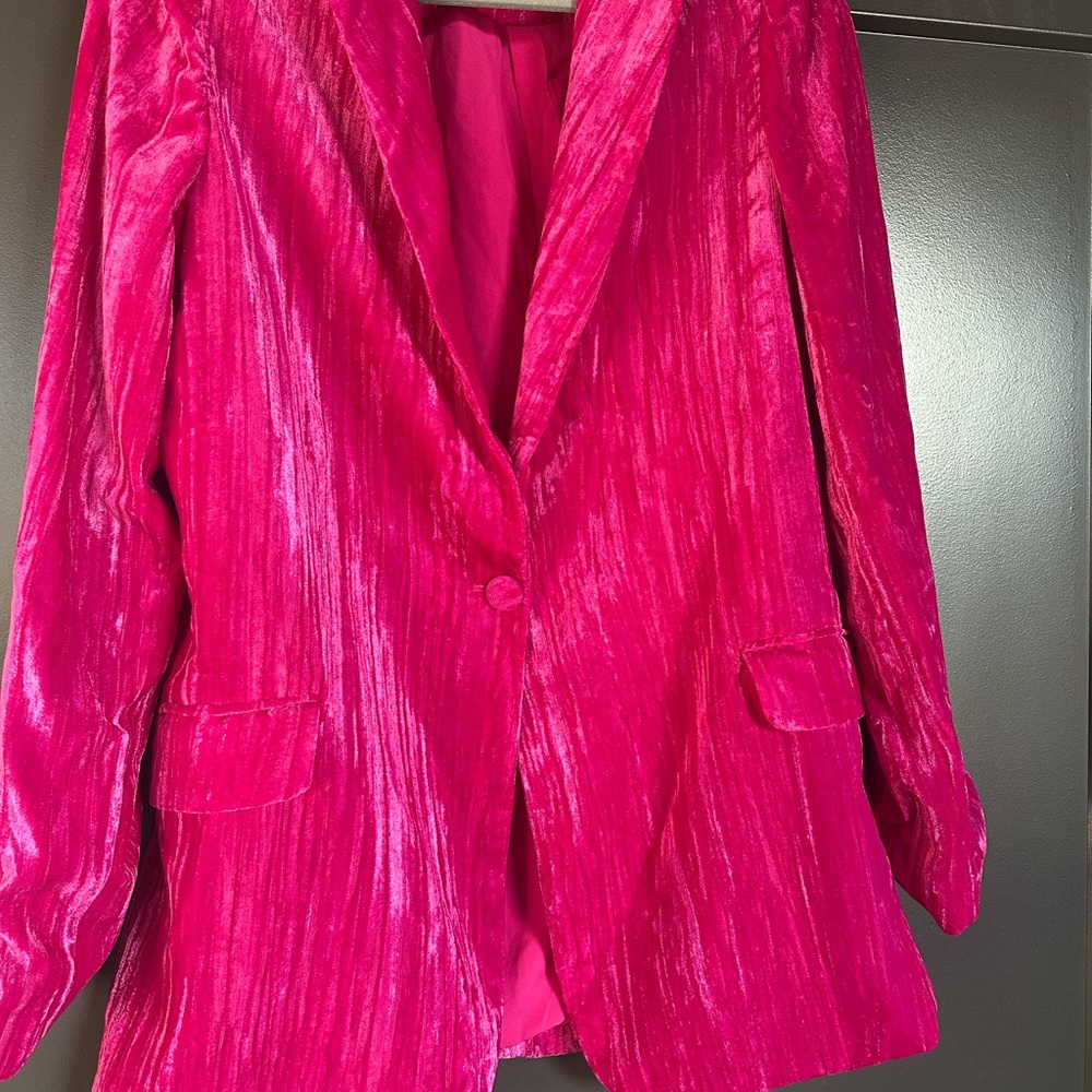 Nasty Gal Fuchsia Velvet Blazer and Pants